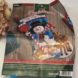 BUCILLA Felt Christmas Stocking Snowman SANTA STOP HERE 18” Felt Snowman Kit